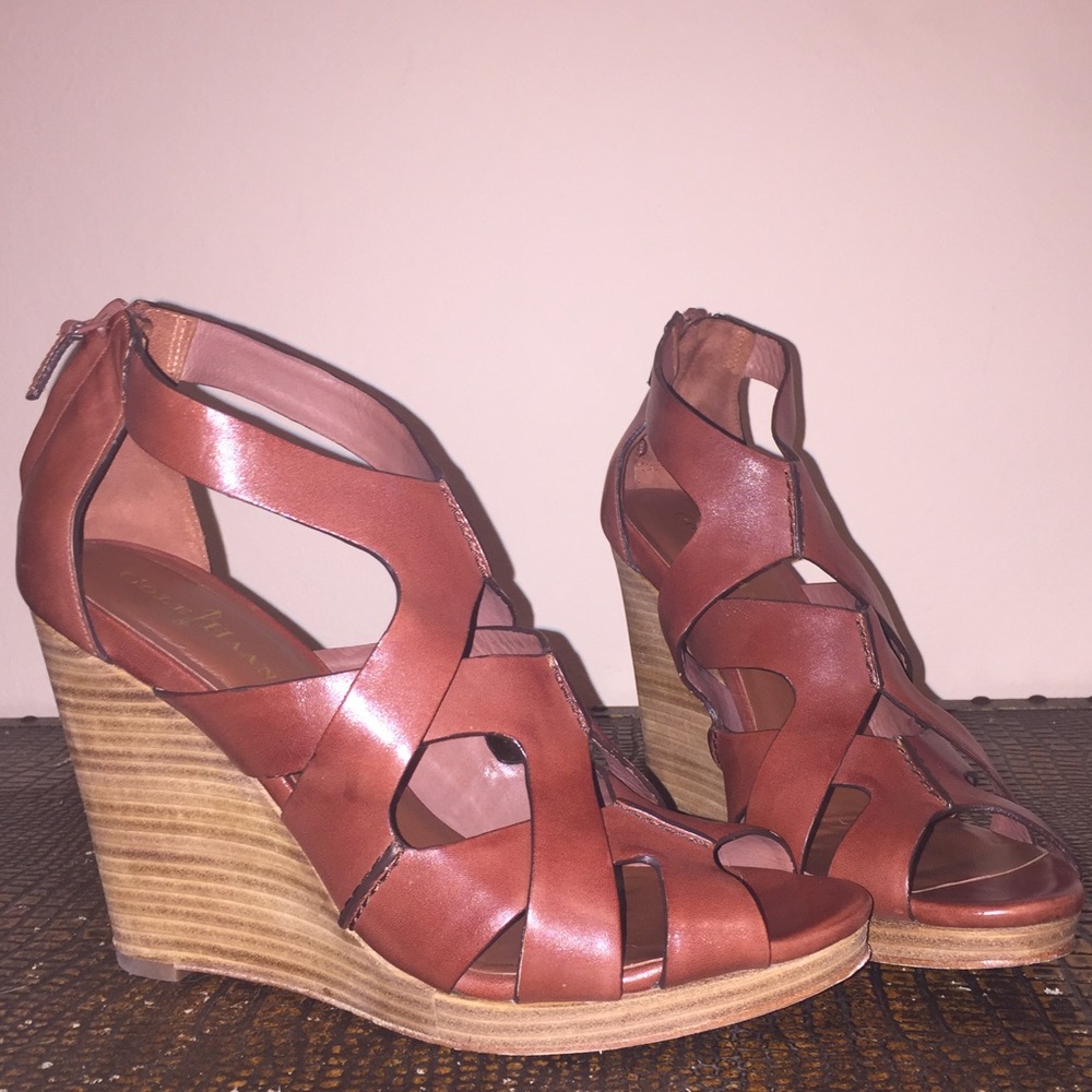 Cole Haan Cognac leather wedges 9.5